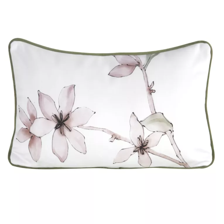 Poduszka 45 x 30 cm welwetowa biało, pudrowa z motywem roślinnym z wypustką na brzegach BIANCA EUROFIRANY PREMIUM