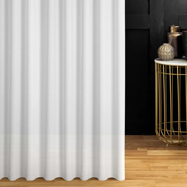 Firana szyta na taśmie 5 cm biała z grubszej żorżety wykończonej obciążnikiem