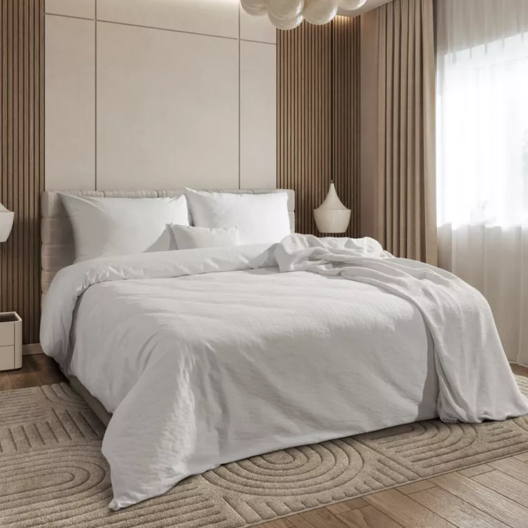 Pościel 160x200 cm z bawełny renforce kolor biały zdobiona haftowanymi paseczkami REINA 42