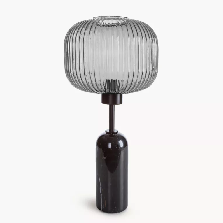Lampa stołowa nocna czarno, garafitowa LYLA o marmurkowej podstawie