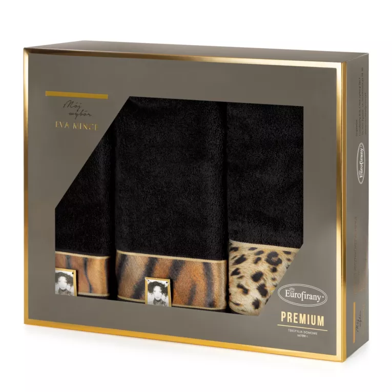 Zestaw ręczników bawełnianych na prezent 3 szt kolor czarny, beżowy 500 g/m2 Eva Minge