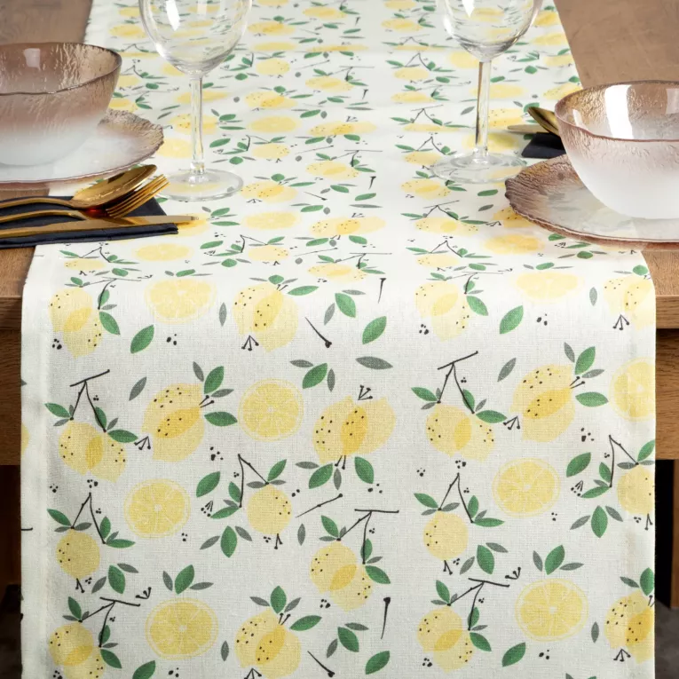 Bieżnik na stół plamoodporny 40x140 cm żółto, zielony w cytryny - LUNA