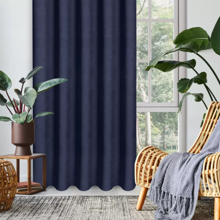 Zasłona granatowa z tkaniny welurowej 175x280 cm tunel Dora