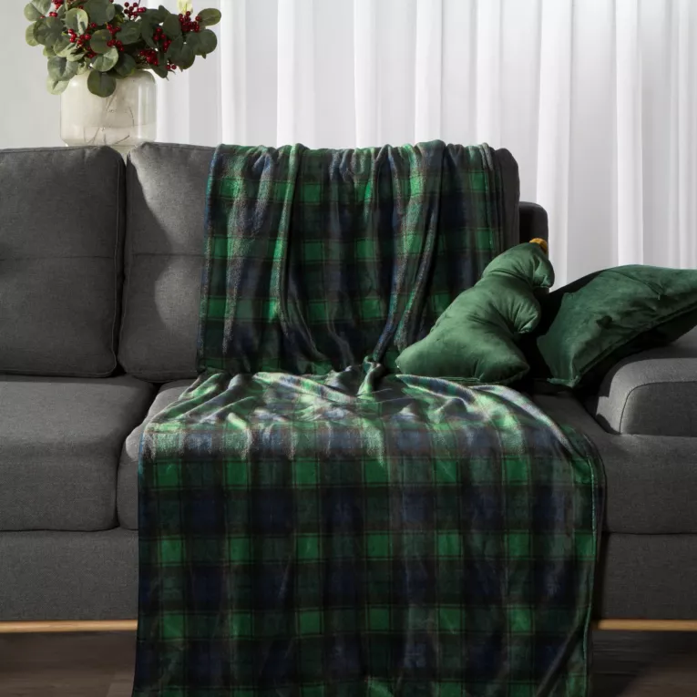 Koc 150x200 cm zielono, czarny z motywem kraty STAR