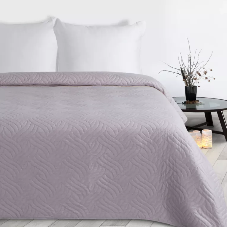 Narzuta imitująca len różowa 220x240 cm pikowana metodą hot press w geometryczny wzór  LEN Design 91