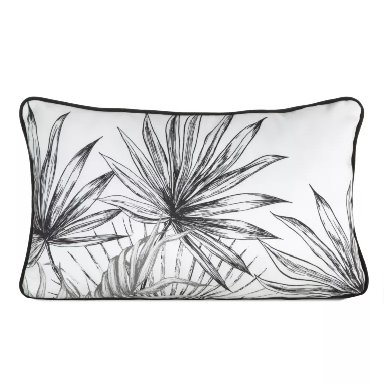 Poduszka  45 x 30 cm dwustronna welwetowa biało, czarna z motywem roślinnym z wypustką na brzegach PALOMA EUROFIRANY PREMIUM