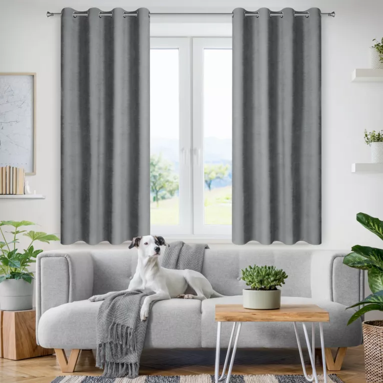 Zasłona szara z tkaniny welurowej 120x160 cm przelotka - Dora