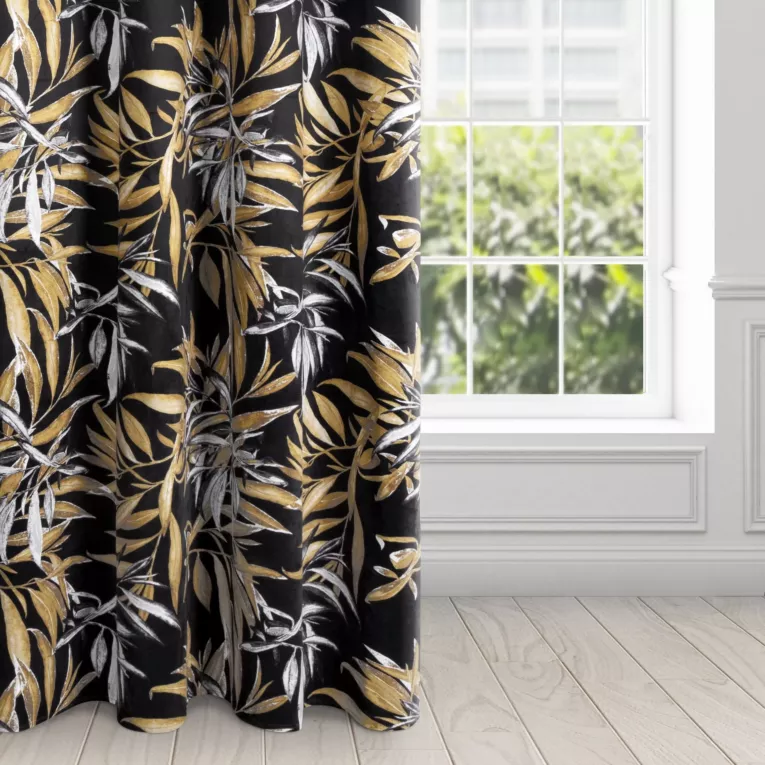 Zasłona welwetowa czarno, beżowa w stylu botanic 140x250 cm przelotka - ZOJA - Pierre Cardin