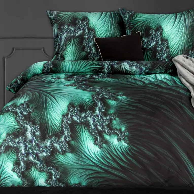 Pościel 160x200 cm bawełniana, makosatyna kolor turkusowy, czarny z fantazyjnym wzorem Eurofirany Premium