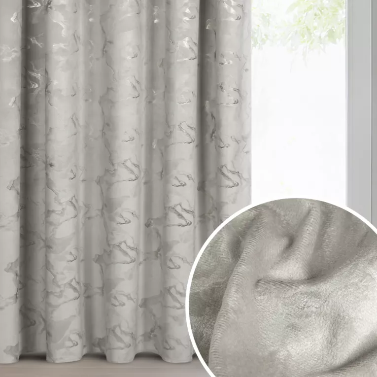 Zasłona stalowo, szampańska welwetowa zdobiona błyszczącym nadrukiem 140x270 cm taśma - RAJA