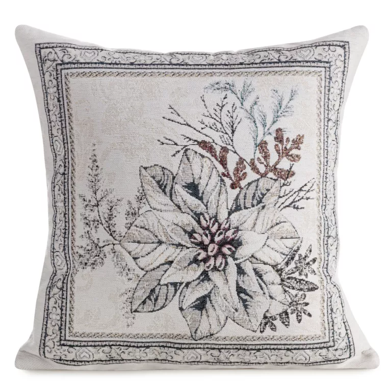 Poszewka na poduszkę 45x45 cm świąteczna gobelinowa popielato, srebrna