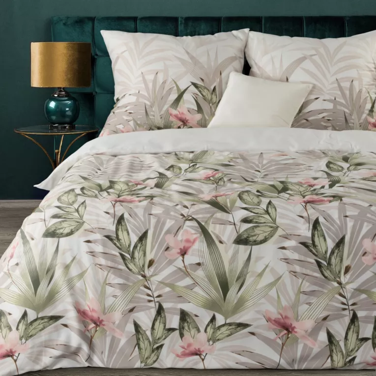 Pościel 160x200 cm z satyny bawełnianej kolor bały, beżowy z wzorem kwiatowym DIVA 12 Diva Line