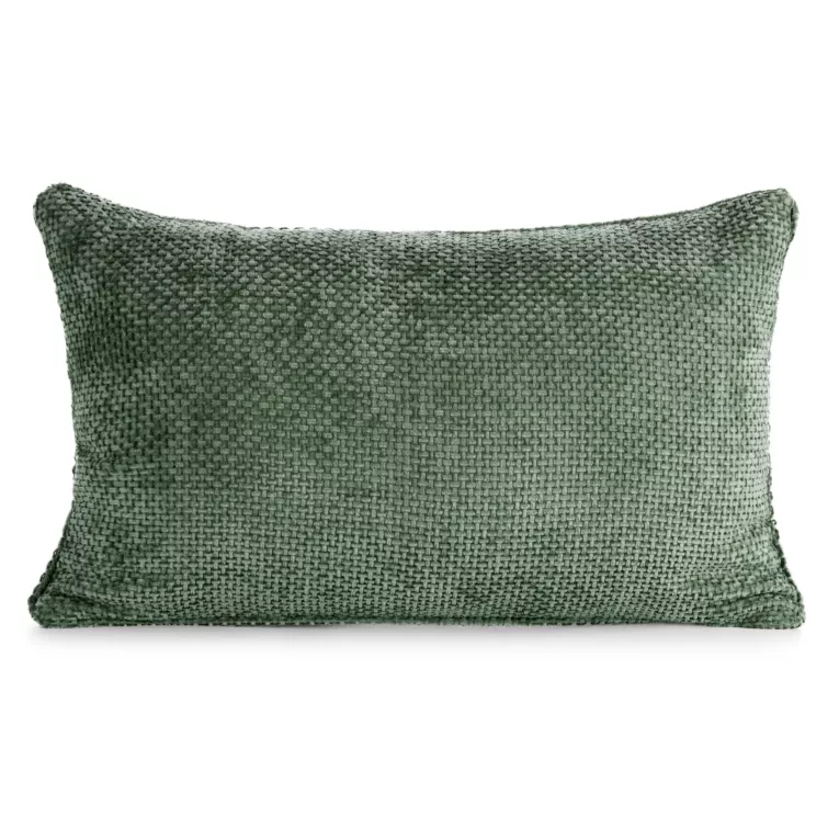 Poszewka na poduszkę 30x50 cm szenilowa z ozdobnym splotem ciemnozielona SZENIL 6