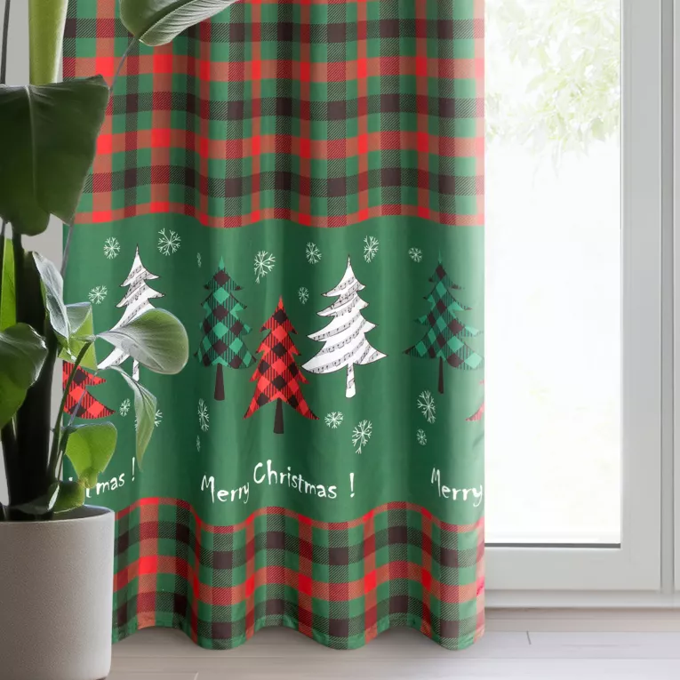 Zasłona zielono, czerwona świąteczna 140x250 cm przelotka - FELIKS