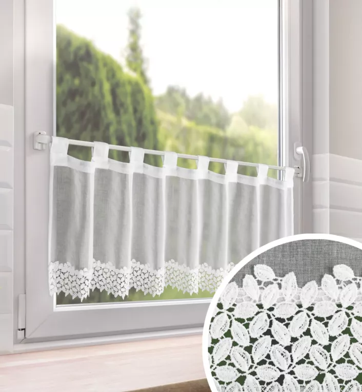 Zazdrostka biała z etaminy zdobiona koronką 40x150 cm - HESTIA