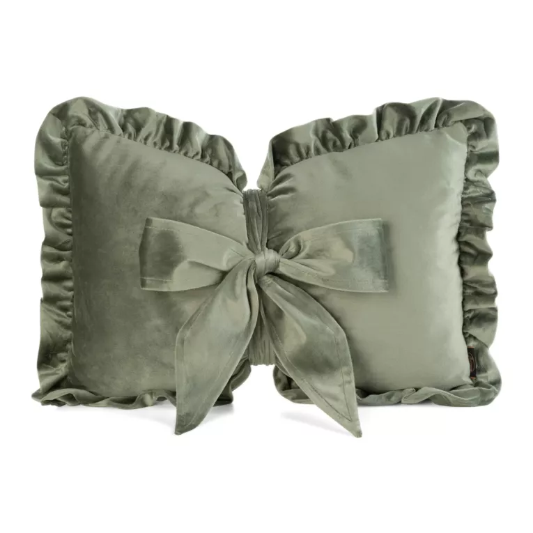 Poduszka kokarda dekoracyjna 35x55 cm welwetowa kolor oliwkowy z ozdobną falbanką - KOKARDA 2