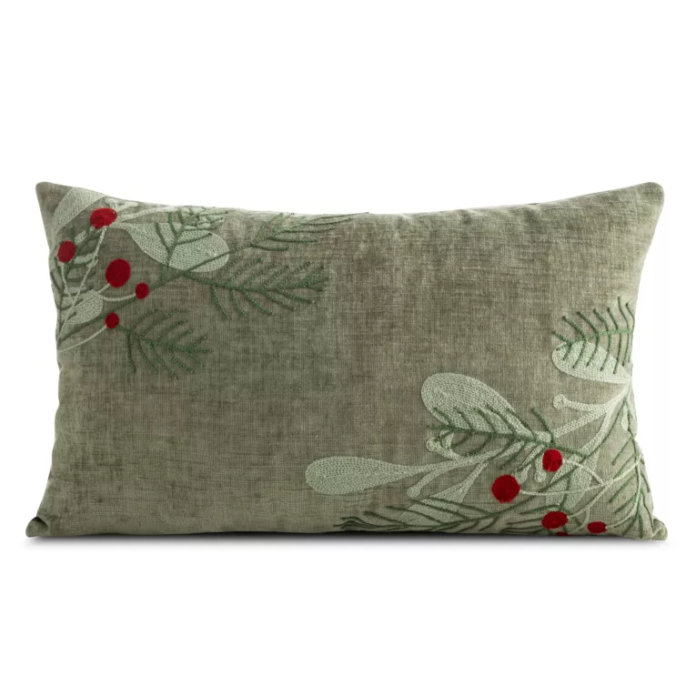 Poszewka na poduszkę świąteczna 30x50 cm welwetowa zielono, czerwona z szenilu zdobiona haftem