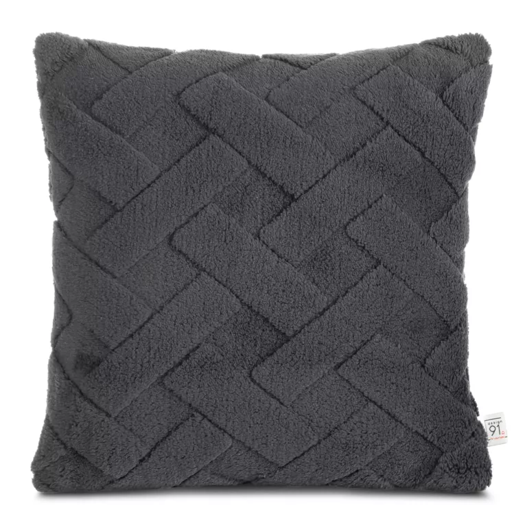 Poszewka na poduszkę 45x45 cm stalowa z miękkiego pluszu zdobiona wypukłym wzorem CARO DESIGN 91