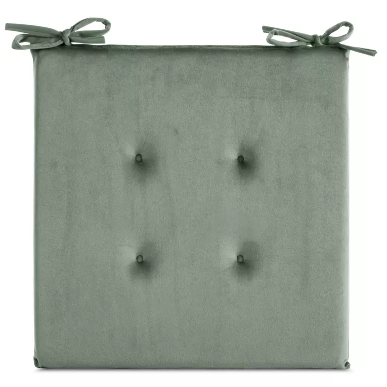 Poduszka na krzesło 40 x 40 x 3 cm  welwetowa jasnomiętowa z ozdobnym pikowaniem i praktycznymi troczkami GAJA