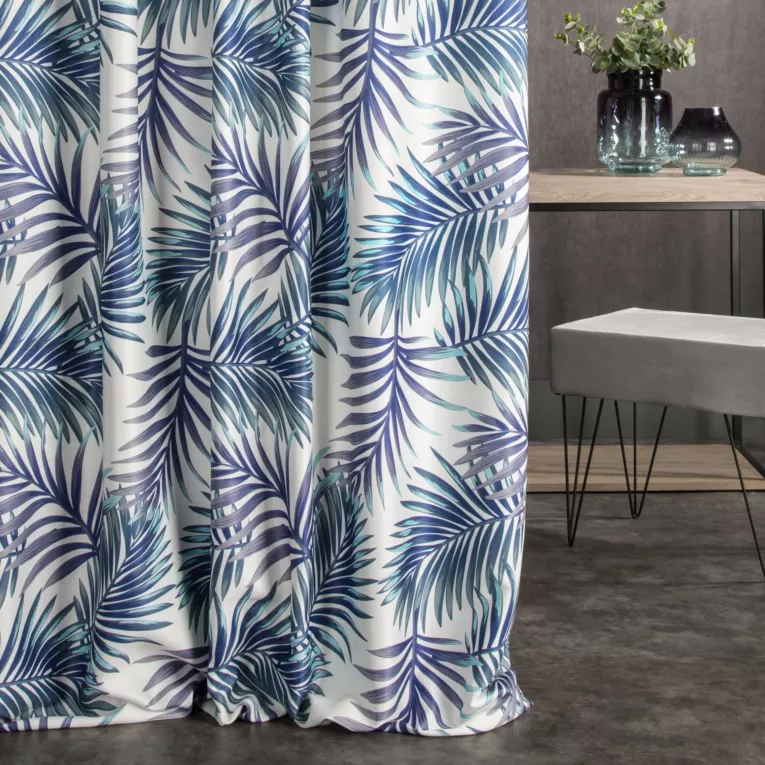 Tkanina zasłonowa zaciemniająca typu blackout z motywem egzotycznych liści