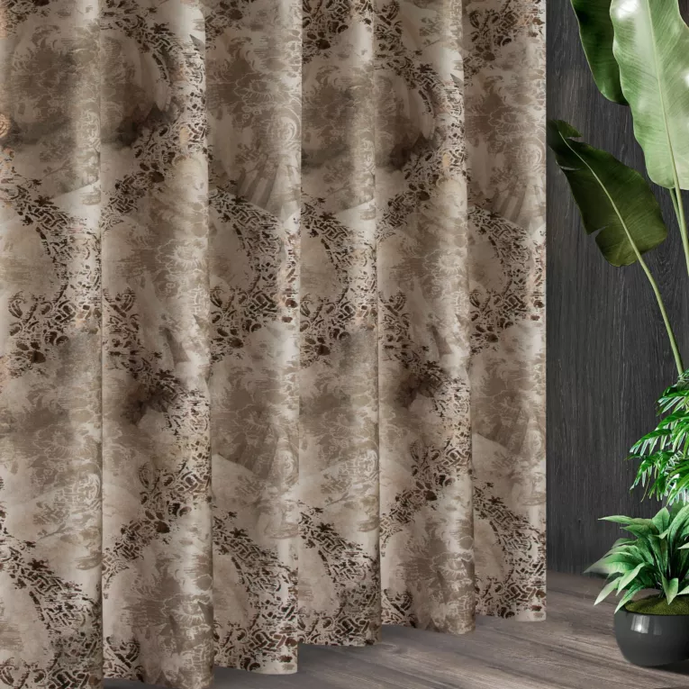 Tkanina zasłonowa, gruba, welwetowa z fantazyjnym lśniącym wzorem w stylu glamour