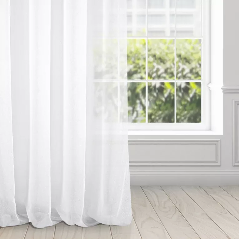 Firana biała z połyskującej siateczki z błyszczącą moherową nicią 350x250 cm przelotka SAKALI