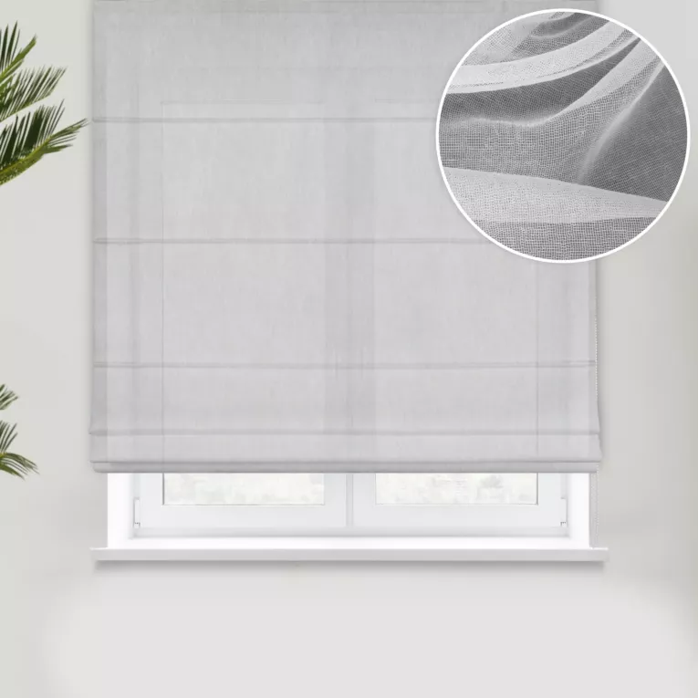 Roleta rzymska biała z miękkiej, matowej tkaniny nie wymagającej prasowania, z efektem kreszowania