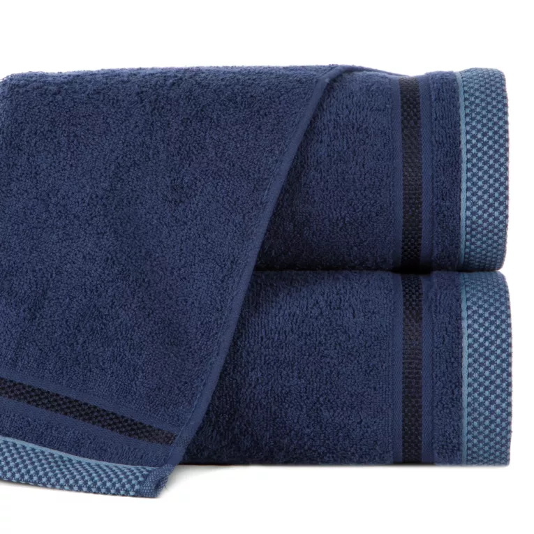 Ręcznik do rąk 40x60 cm bawełniany kolor granatowy zero twist z bordiurą w paski 500 g/m2 ABBIE