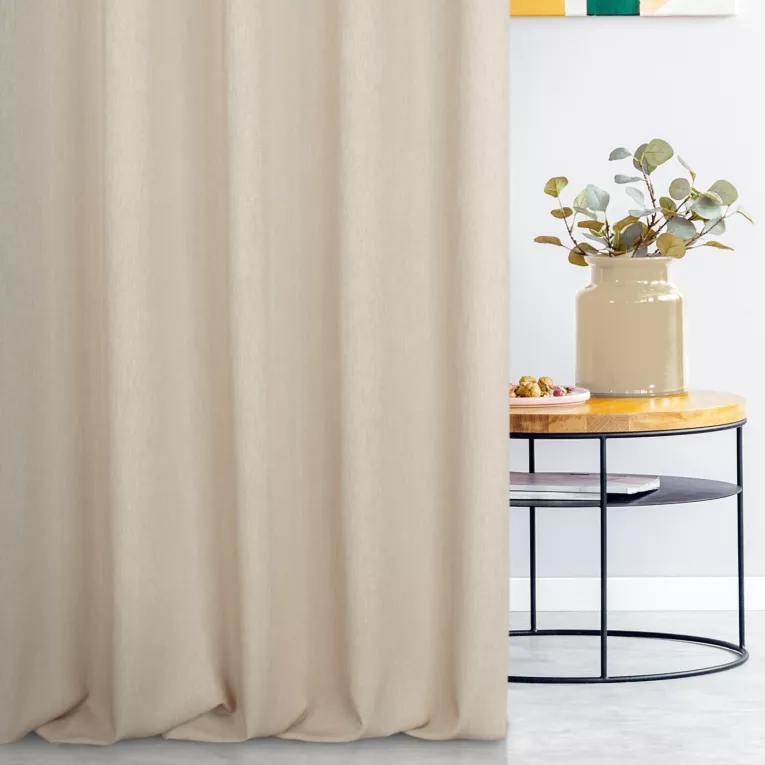 Zasłona szyta na taśmie 5 cm kremowa z miękkiej tkaniny z efektem melanżu