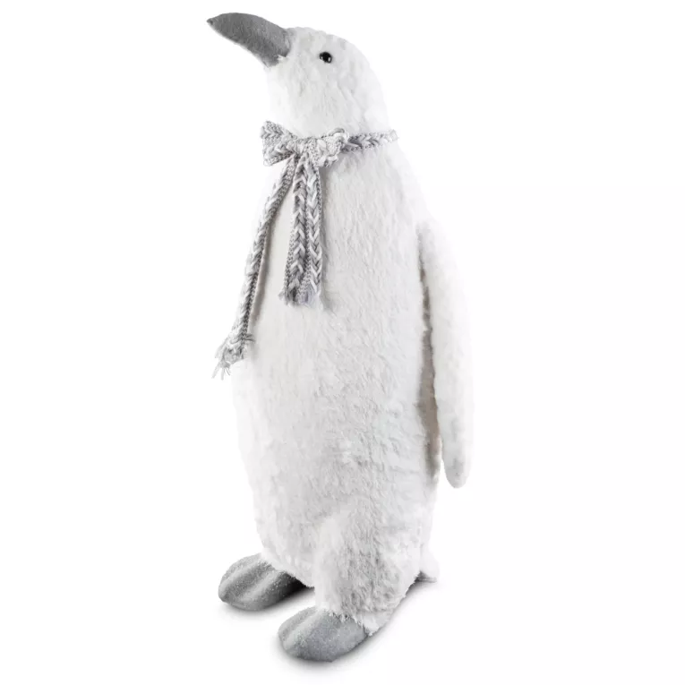 Urocza duża figurka świąteczna PINGWIN w plecionym szaliku z lśniącymi drobinkami