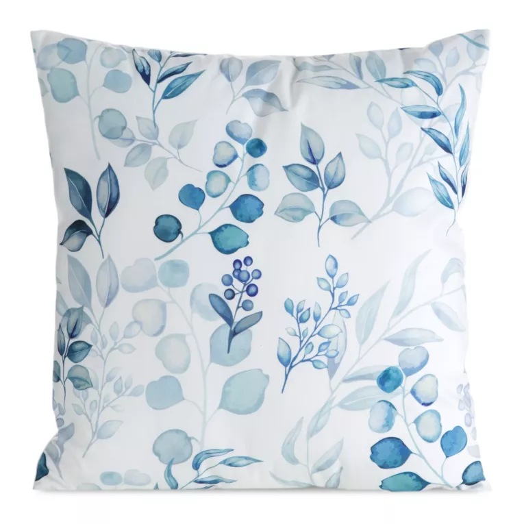 Poszewka na poduszkę 45x45 cm welwetowa biało, turkusowa zdobiona nadrukiem kwiatów MINK