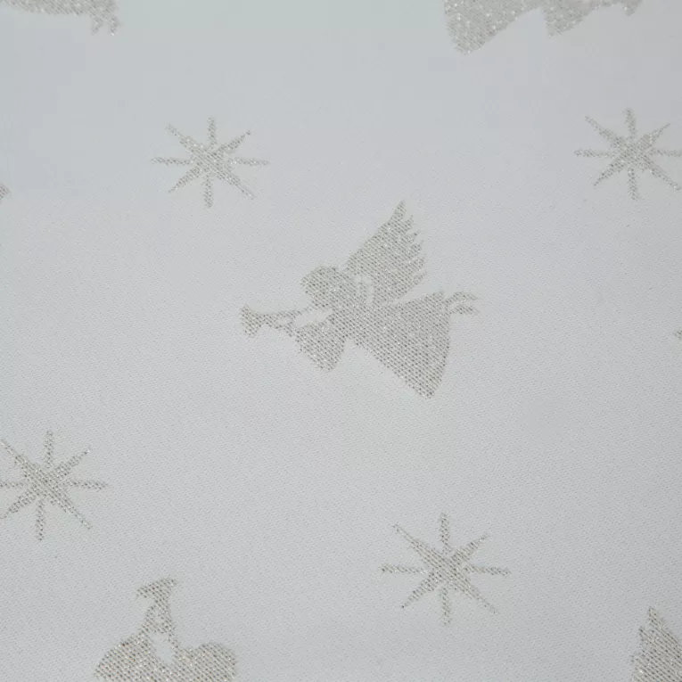 Obrus kremowy 135x180 cm z żakardowej tkaniny FLASH z motywem jasnozłotych aniołków