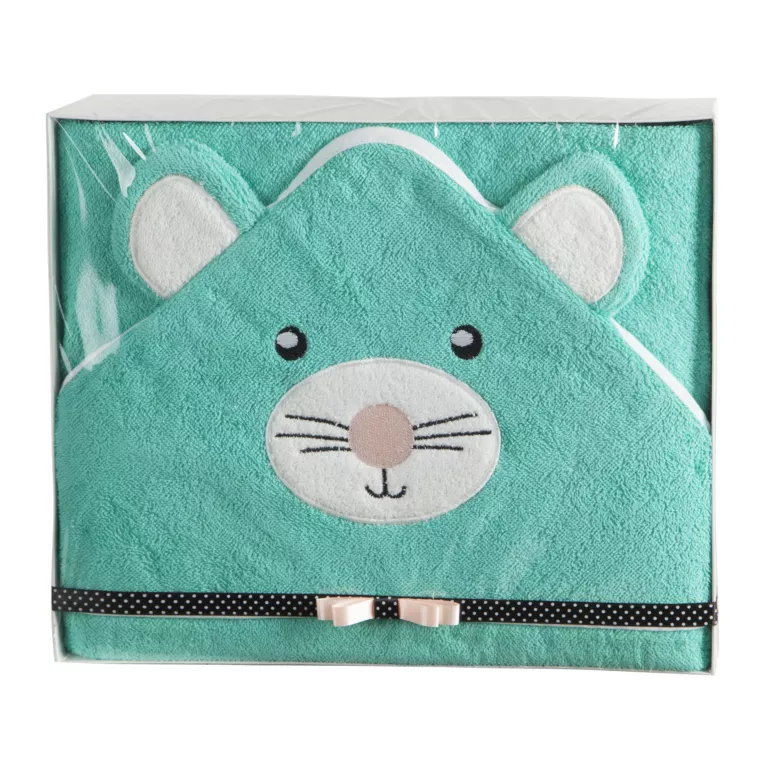Zestaw upominkowy, ręcznik bawełniany 100x100 cm kolor miętowy z kapturkiem