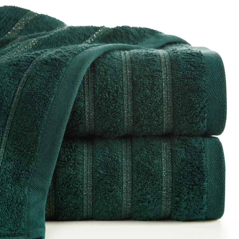 Ręcznik kąpielowy 70x140 cm bawełniany kolor ciemnozielony w błyszczące paseczki AMIRA