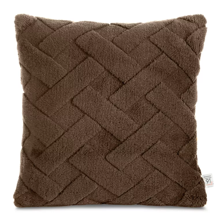 Poszewka na poduszkę 45x45 cm ciemnobrązowa z miękkiego pluszu zdobiona wypukłym wzorem CARO DESIGN 91