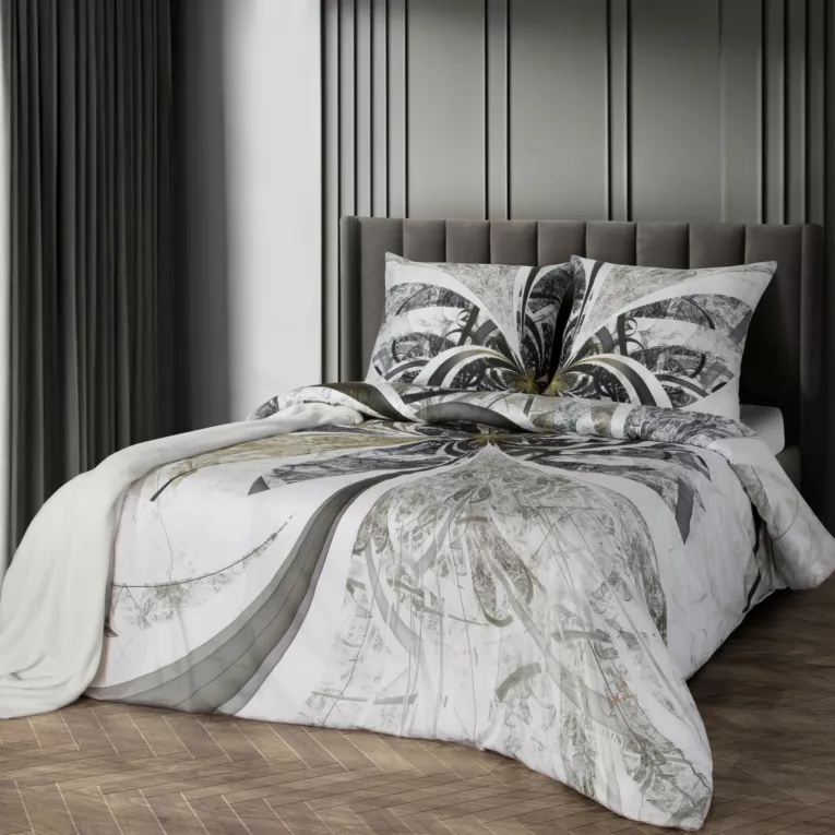 Pościel 160x200 cm z makosatyny bawełnianej kolor jasnokremowy, brązowy z designerskim wzorem STELIA Eva Minge