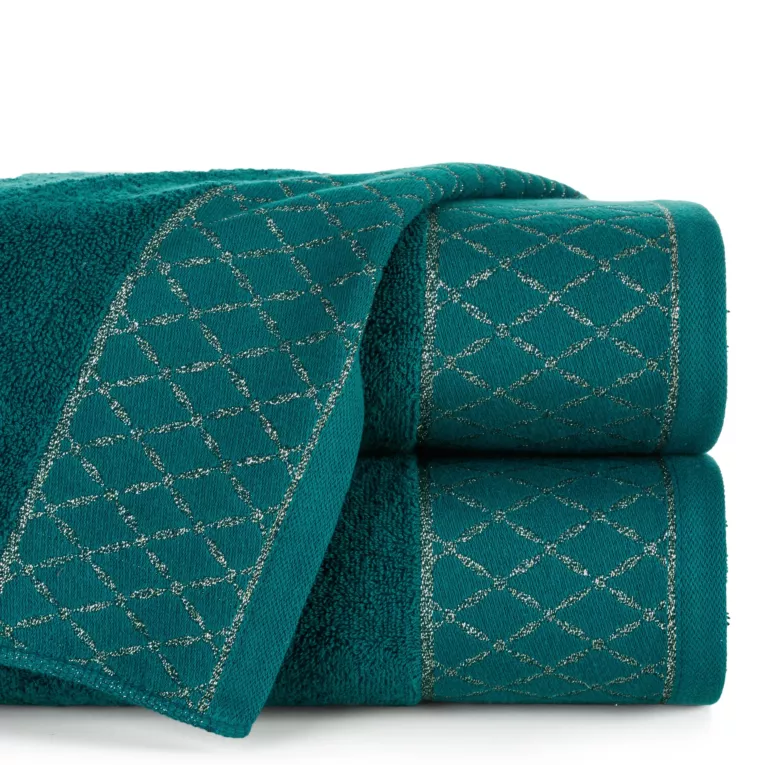 Ręcznik kąpielowy 50x90 cm bawełniany kolor ciemnoturkusowy zdobiony wzorem geometrycznym 500 g/m2 LAYLA