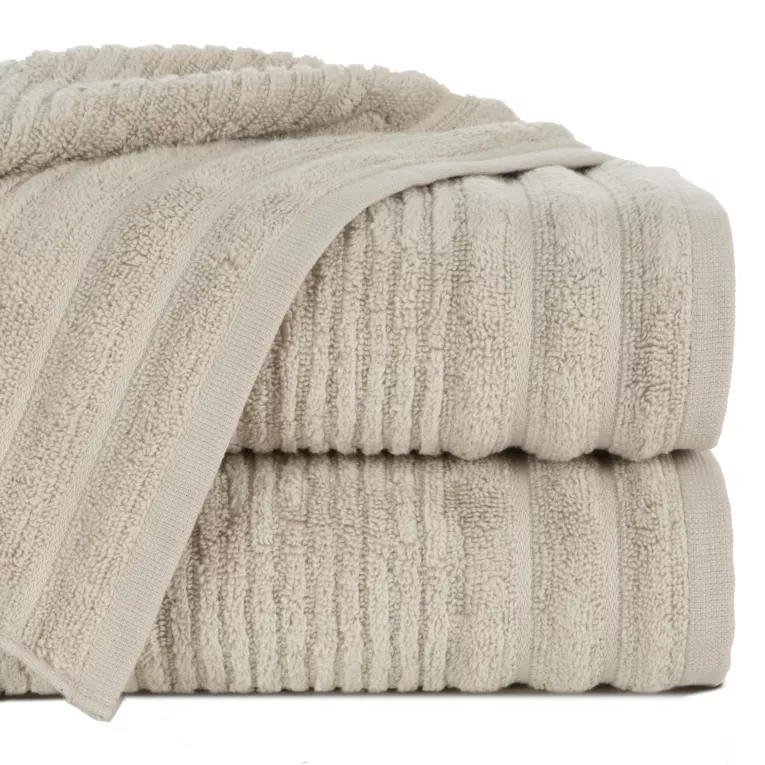 Ręcznik do rąk 30x50 cm bawełniany kolor beżowy bordiurą zero twist zdobiony paseczkami 400 g/m2 SAMMY