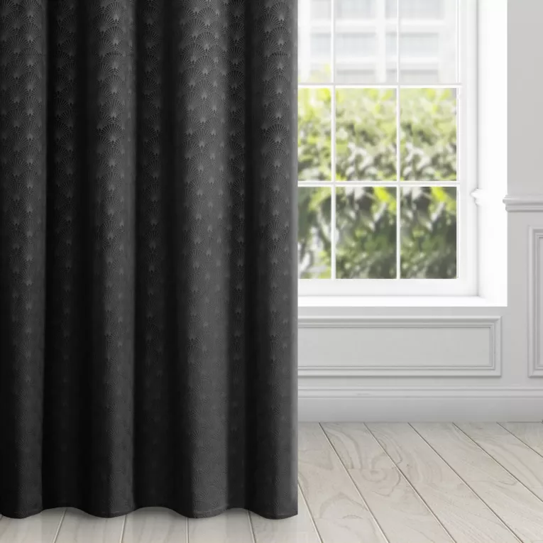 Zasłona czarna z wytłaczanego welwetu 140x250 cm przelotka - JULIA