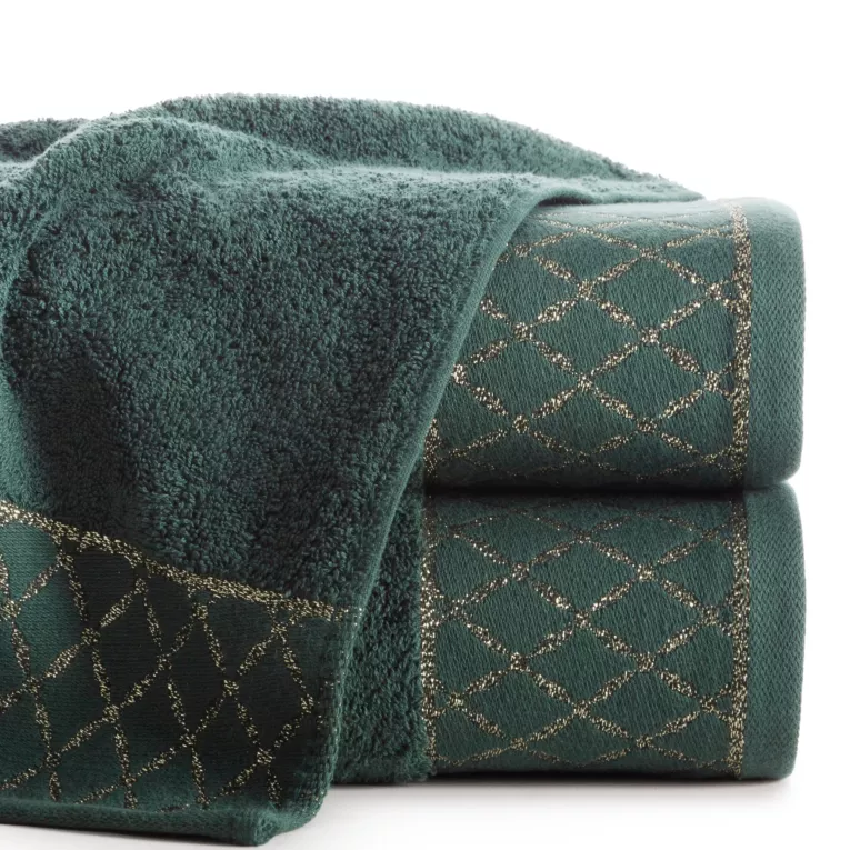 Ręcznik kąpielowy 50x90 cm bawełniany kolor ciemnozielony zdobiony wzorem geometrycznym 500 g/m2 LAYLA