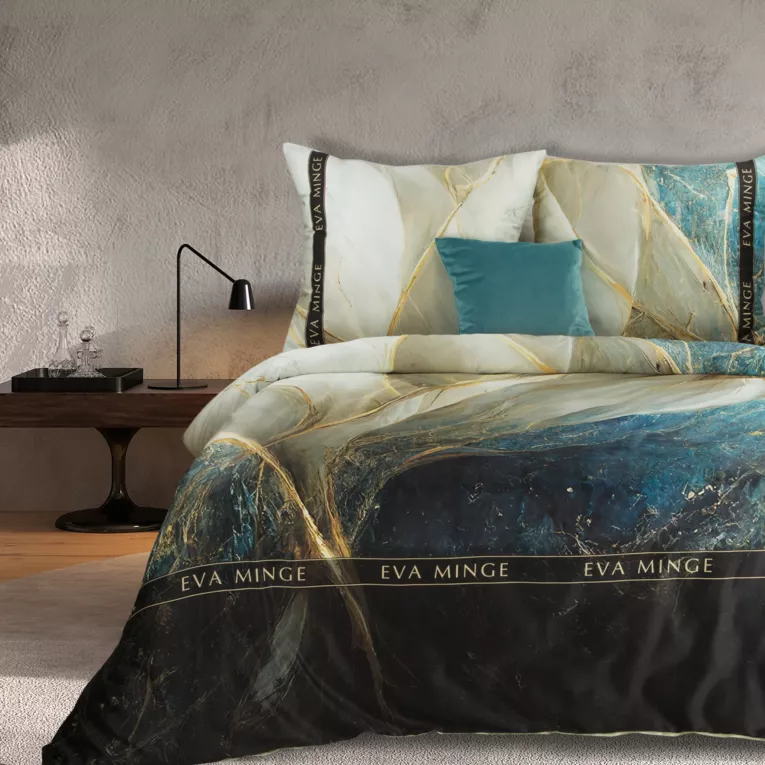 Pościel 160x200 cm z makosatyny bawełnianej kolor beżowy, niebieski z nowoczesnym wzorem SELENA Eva Minge