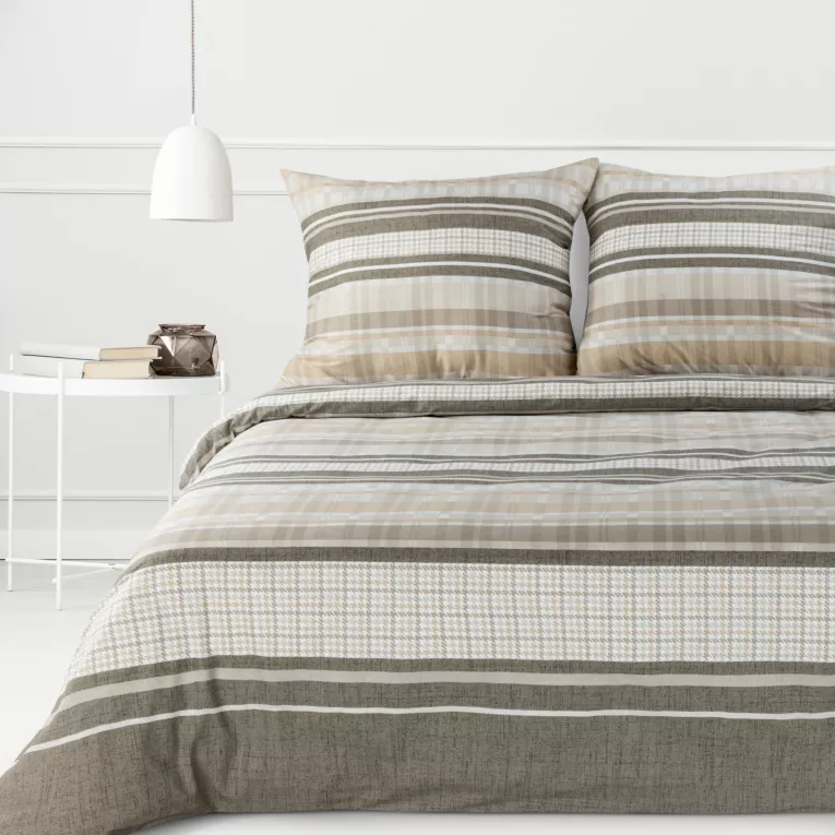 Pościel 160x200 cm bawełniana kolor beżowy, jasnobrązowy w paski SARA 37