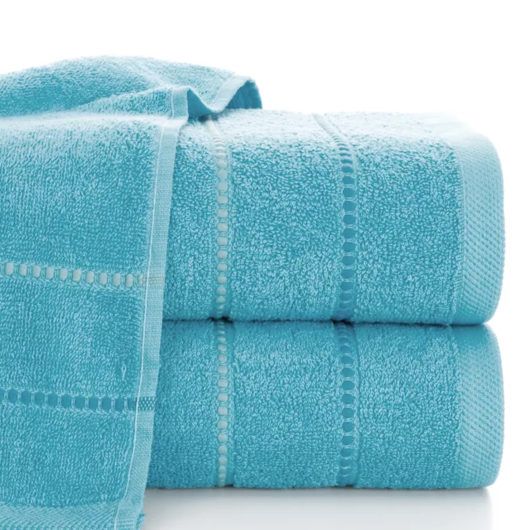 Ręcznik do rąk 30x50 cm bawełniany kolor niebieski z kontrastującymi paseczkami 500 g/m2 SUZI