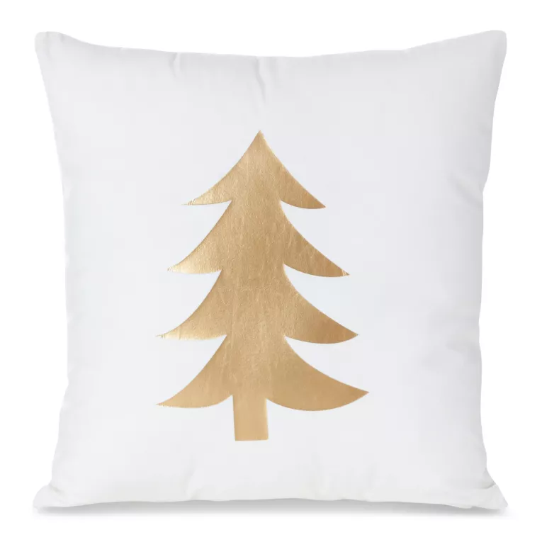 Poszewka na poduszkę 45x45 cm świąteczna z miękkiego welwetu biało złota z nadrukiem choinki CHRISTI