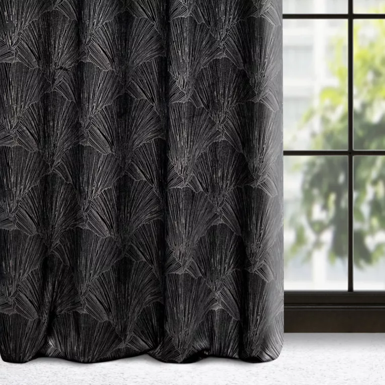 Zasłona welwetowa czarno, szampańska z motywem roślinnym 140x250 cm przelotka - GOJA - Pierre Cardin