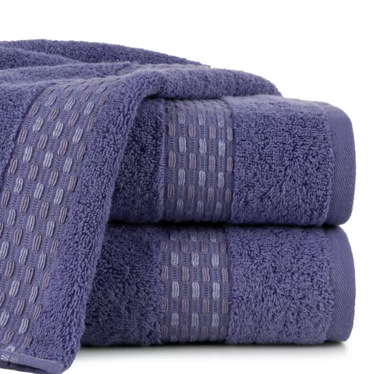 Ręcznik kąpielowy 50x90 cm bawełniany kolor fioletowy z przeplataną bordiurą 500 g/m2 RIVA