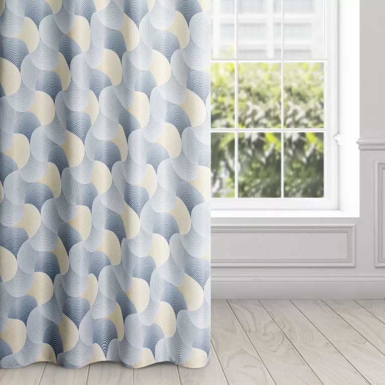 Zasłona szaro, żółta dimout z geometrycznym wzorem 140x250 cm przelotka - ASETA