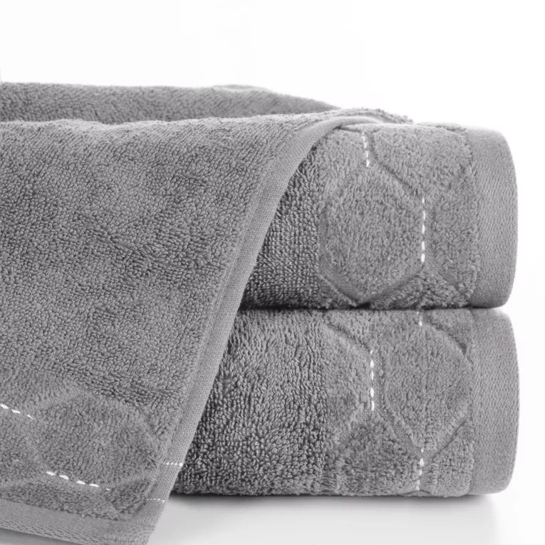 Ręcznik do rąk 30x50 cm bawełniany kolor stalowy z welwetową geometryczną bordiurą 500 g/m2 LUMIA