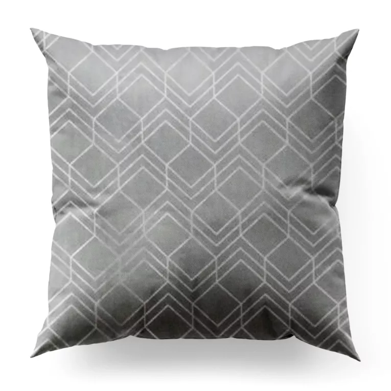 Poszewka szyta ISMENA jasnoszara z tkaniny welwetowej z geometrycznym błyszczącym nadrukiem