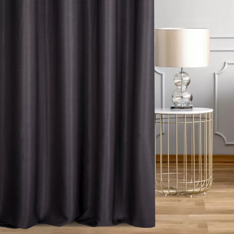 Zasłona szyta na taśmie 5 cm czarna z miękkiej tkaniny o naturalnym splocie w stylu ekologicznym